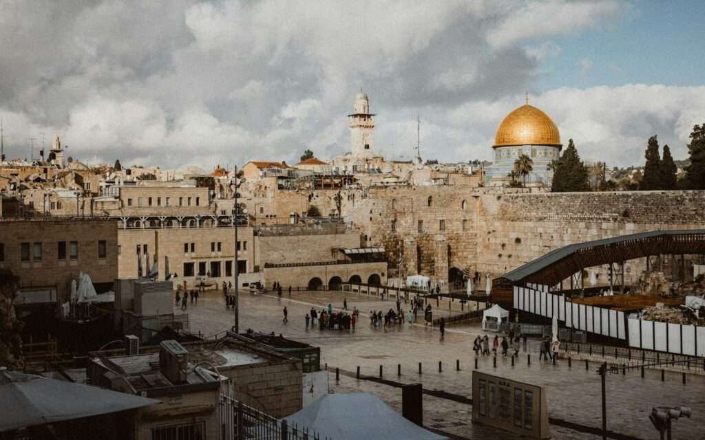 The Western Wall plaza and the golden Dome of the Rock in Jerusalem's Old City
